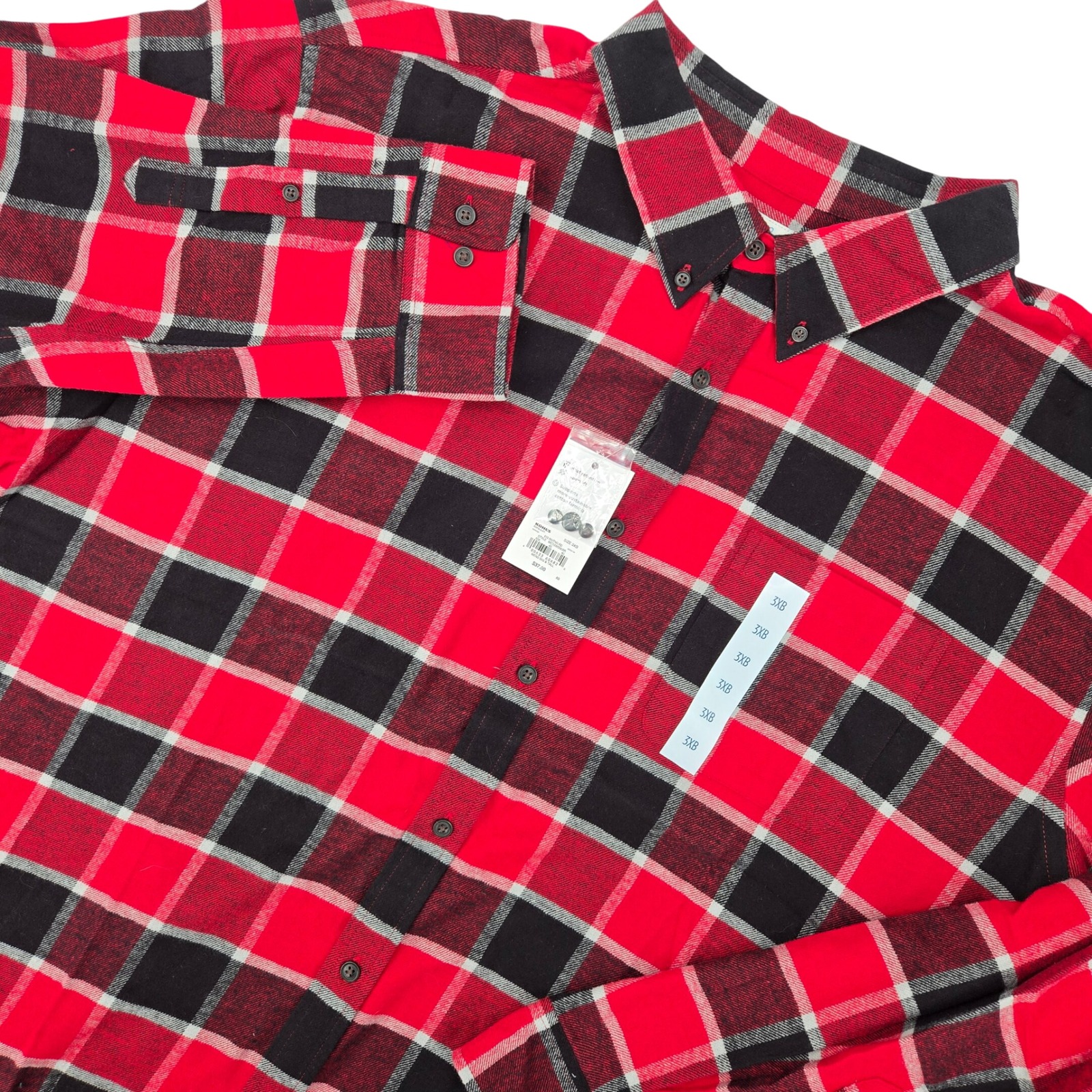 Croft & Barrow Nwt 3xb Flannel Button Down Shirt Mens Red Black Plaid Buffalo